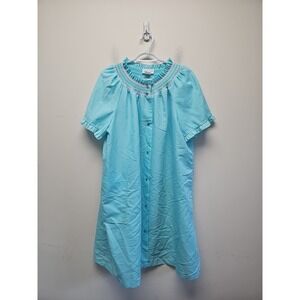 Vintage Lazy Life Womens Robe Housecoat Sz L? Green Floral Snap Front